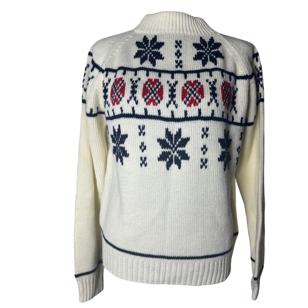 Vtg 70s JC Penney Sweater Fair Isle Ski Snowflake Acrylic Cream unisex S